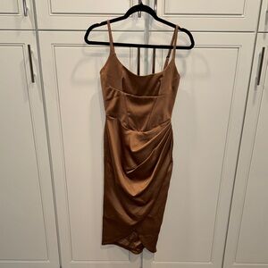 House of CB Copper Satin Draped Midi Dress